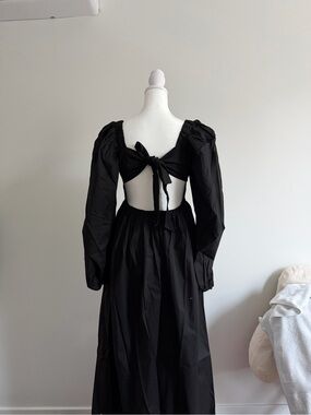 Balloon sleeve poplin midi dress with open back